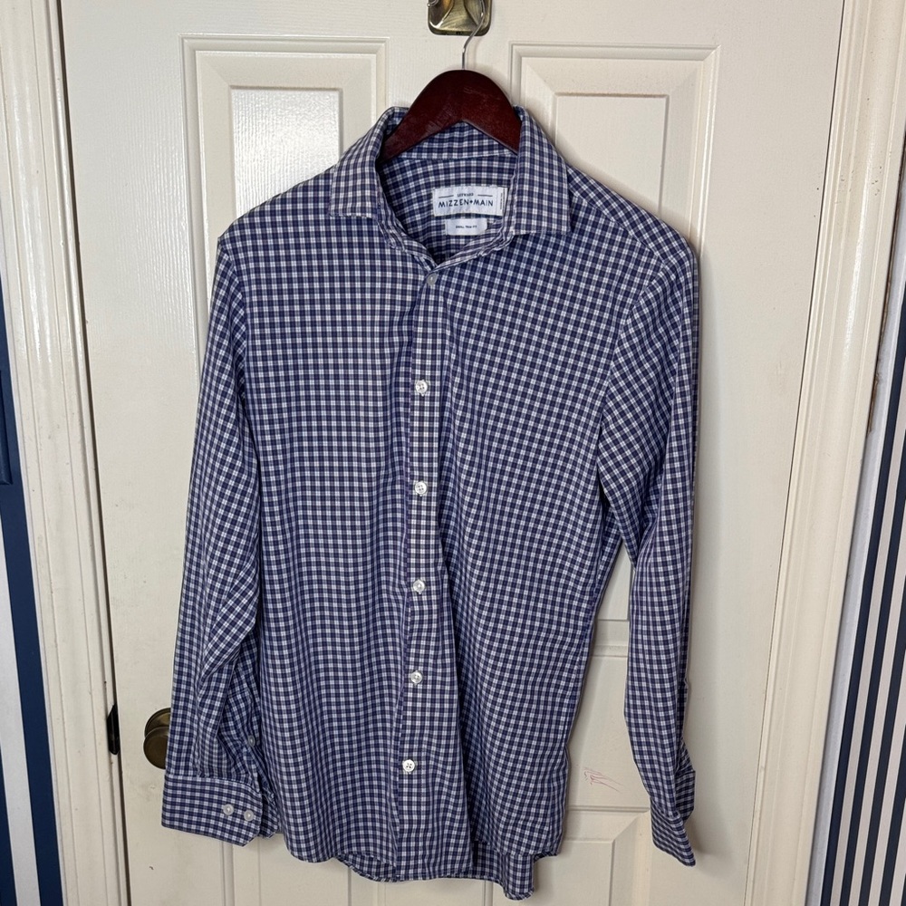 Mizzen+Main Blue Gingham Men's Dress Shirt